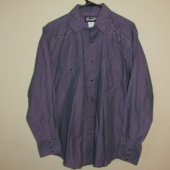 Wrangler Western Shirt Mens sz M Embroidered Pearl Snap Iridescent Shiny Purple - Picture 1 of 5